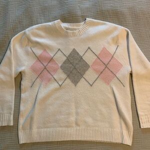 Hollister Argyle Pattern Sweater in Cream and Pink